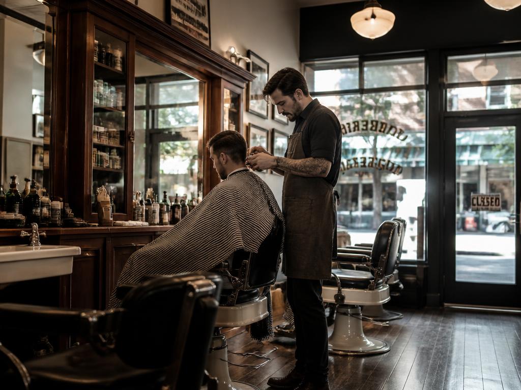 Classic barbershop with barber trimming a client's hair